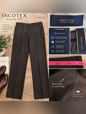 Incotex Venezia 1951 Men’s Brown Super 120s Wool Dress Pants 36W Luxury Italy